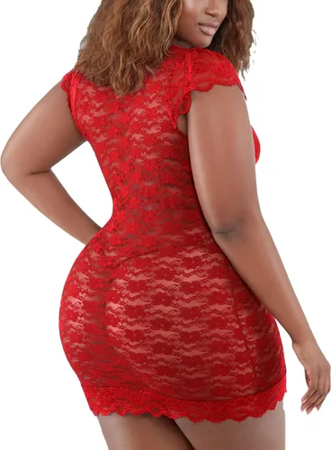 Miniatura 2 de Ropa interior de encaje floral para mujer, para dormir, talla grande, de malla