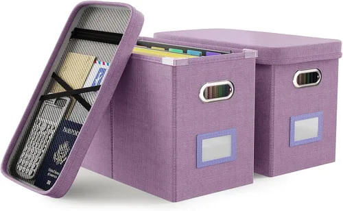 Miniatura 8 de Oterri Caja de archivos colgante con bolsillo de malla, caja organizadora de archivos con tapa, caja organizadora de documentos plegable
