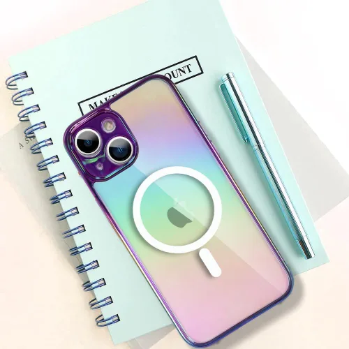 Miniatura 6 de Bonoma Funda magnética para iPhone 13 【Soporte para Magsafe】Protector de cámara de lujo de cristal fluorescente iridiscente con láser brillante + 2