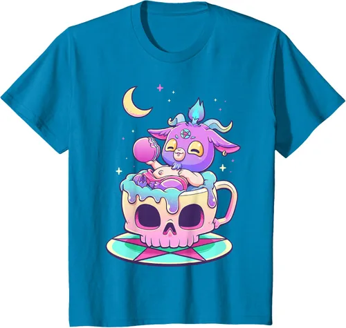 Miniatura 89 de Kawaii Pastel Goth Cute espeluznante Pentáculo Baphomet - Camiseta de cabra, Negro
