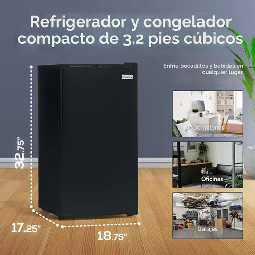 Miniatura 2 de Igloo Refrigerador compacto de una sola puerta de 3.2 pies cúbicos con congelador, estante de vidrio deslizante, perfecto para hogares, oficinas
