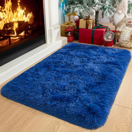 Kelarea - Alfombra azul marino para dormitorio, de 2 x 3 pies, alfombra mullida y esponjosa para sala de estar, alfombra pequeña y suave para