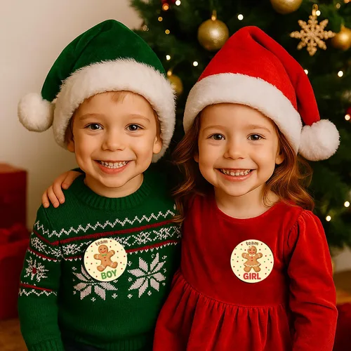 Miniatura 5 de Gingerbread Revelación de Género Fiesta, Adhesivos de Galleta Navideña para Equipo Niño o Equipo Niña - 40 Etiquetas, Navidad Oh Snap ¿Qué se está