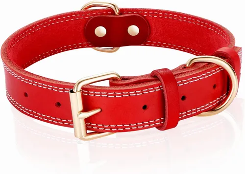 Miniatura 8 de Collar de perro de cuero genuino, collar de perro ancho resistente para perros pequeños, medianos, grandes y extra grandes