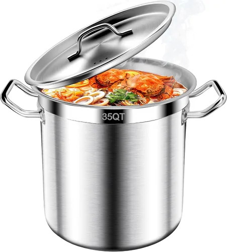Miniatura 12 de Olla de acero inoxidable de 20 cuartos de galón con tapa, parte inferior de tres capas resistente de grado comercial olla grande y ollas para hervir