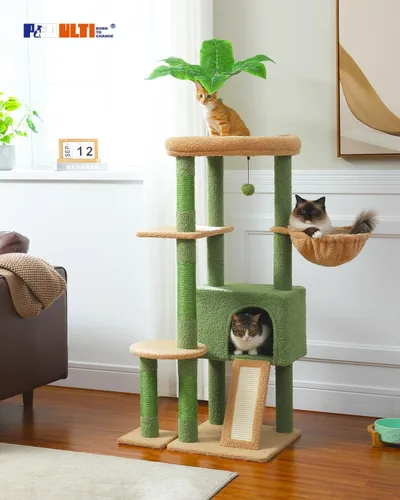 Miniatura 7 de PEQULTI - Árbol para gatos de 53 pulgadas para interiores, condominio grande, postes de rascado de sisal, hamaca y percha, diseño de cactus fresco