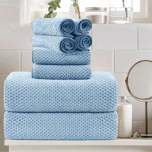 Juego de 8 toallas de baño grandes azules para la familia - 2 sábanas de toalla de baño extragrandes, 2 toallas de mano, 4 paños - 600GSM suaves,