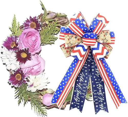 Miniatura 4 de Arcos patrióticos grandes para corona, lazos del 4 de julio, bandera de Estados Unidos, rojo, azul, blanco, estrellas, rayas, lazos para el Día