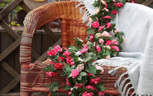Miniatura 5 de Flores de rosas falsas, paquete de 2 flores artificiales de 8.2 pies, guirnalda de flores colgantes para habitación, hogar, hotel, oficina, boda