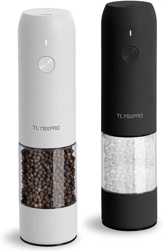 Miniatura 8 de TLYSXPRO - Juego de molinillo eléctrico de sal y pimienta, recargable con USB, operación automática con una mano, grosor ajustable, molinillo