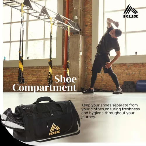Miniatura 4 de RBX Bolsas de gimnasio para hombres, pequeña bolsa de gimnasio para mujeres con compartimento para zapatos, bolsa de lona para viajes, bolsa