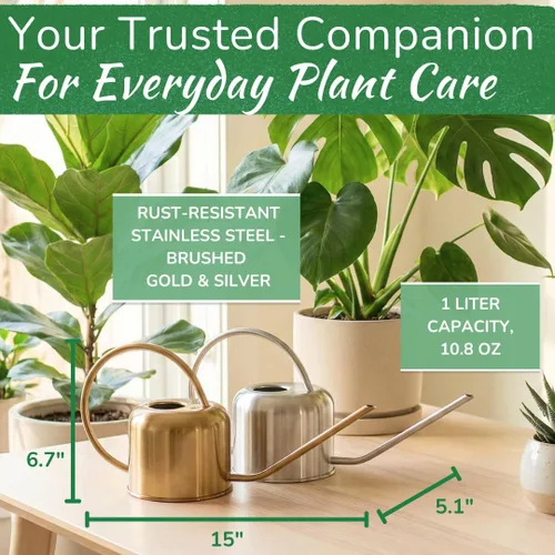Miniatura 2 de Regadera de acero inoxidable para plantas de interior por Houseplant Resource Center Capacidad de 1 litro para plantas de interior/exterior en oro