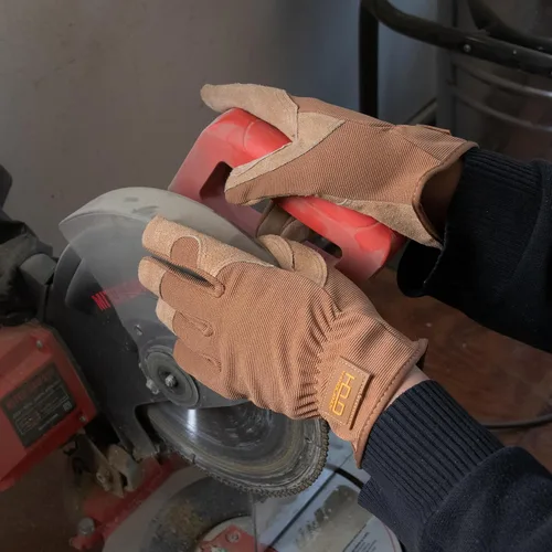 Miniatura 6 de HANDLANDY HLDD Men Leather Gardening Gloves, Utility Work Gloves for Gardening, Yardwork, Construction, Mechanics Marrón-2 pares