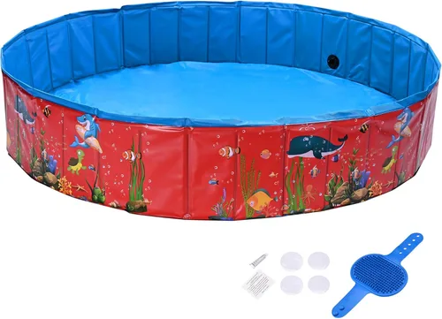 Miniatura 8 de Yescom Piscina plegable para perros, piscina dura para niños, bañera de refrigeración para mascotas, patio trasero, salpicaduras al aire libre, 63