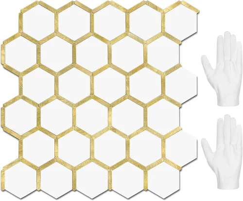 Miniatura 13 de STICKGOO Azulejo Hexagonal de Pelar y Pegar para Salpicadero, Salpicadero Adhesivo para Cocina y Baño, Aspecto de Pizarra Oxidada PVC Mezclado Metal