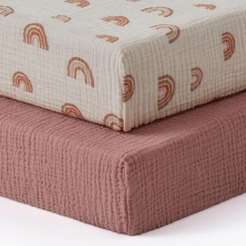 Miniatura 24 de Blissful Diary Sábanas de moisés de muselina para bebés, niñas y niños, de algodón suave bohemio, ajustadas para colchón rectangular ovalado de Sol