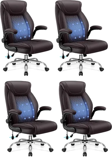 Miniatura 11 de Silla de oficina, silla de escritorio ergonómica grande y alta, silla ejecutiva de cuero para computadora con soporte lumbar ajustable, cómoda silla