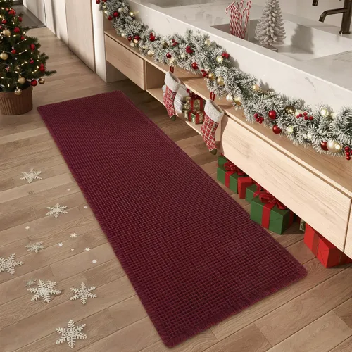 Miniatura 28 de AMOAMI Tapete de baño mejorado con diseño de gofre, súper absorbente, antideslizante, para suelo de baño, lavable a máquina, con borlas, tapetes