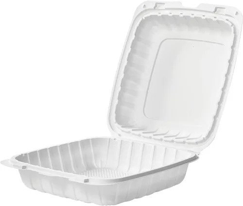Miniatura 9 de CIAO! Contenedor blanco con bisagras MFPP de 9"x9"x3" con tapa 1 compartimento (caja de 150)