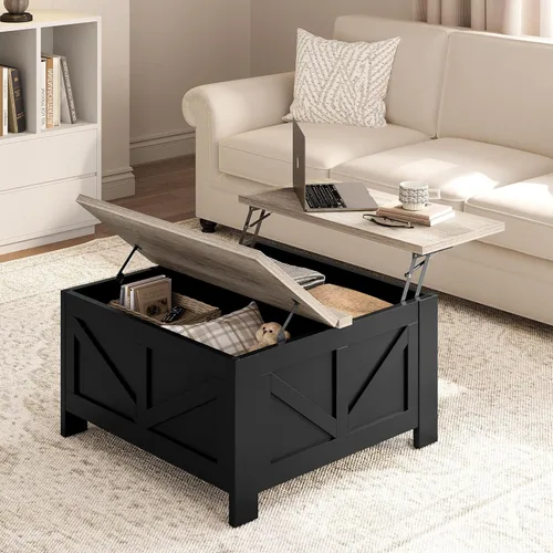 Miniatura 2 de Yaheetech - Mesa de centro con superficie superior abatible con almacenamiento, mesa de café cuadrada para sala de estar, mesas centrales de 31.5