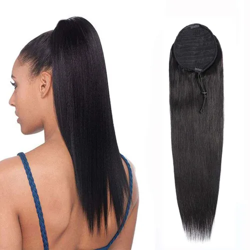 Miniatura 14 de Extensión de cola de caballo con cordón, cabello humano afro rizado para mujeres negras, extensiones de cabello virgen brasileño Remy Yaki
