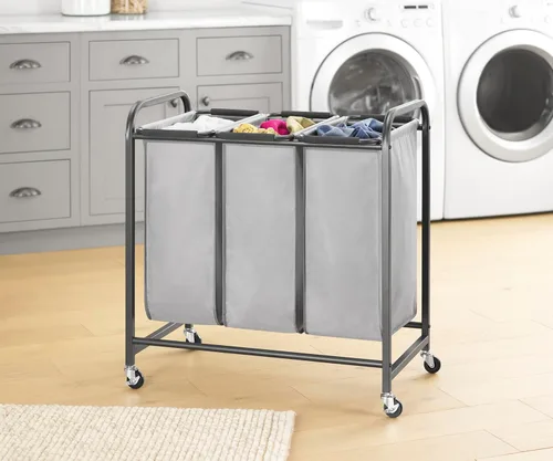 Miniatura 13 de Whitmor Organizador de ropa sucia, cesta de lavandería de 92 litros con estante y 2 bolsas extraíbles, 2 x 12.1 galones (46 litros), 28.8 x 13 x