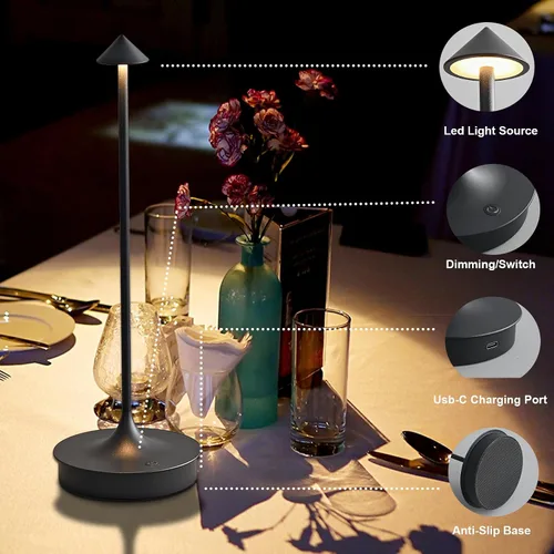 Miniatura 4 de Lámparas de mesa inalámbricas recargables, lámpara de escritorio LED de 4000 mAh, funciona con pilas, para exteriores, impermeable, portátil