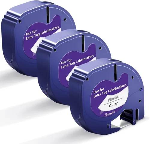 Trabaja con repuestos para etiquetadoras Dymo Clear 16952, repuesto para cinta de etiquetas transparente Dymo LT-100H LT-100T LT-200B Letratag de