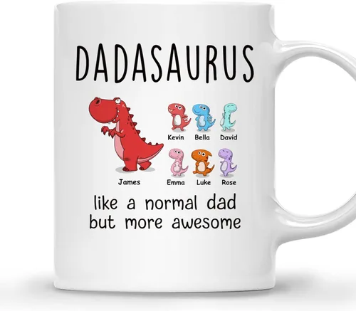 Miniatura 15 de Gossby DADASAURUS - Taza de café personalizada para papá, regalo personalizado para papá de un niño, hija, hijo, esposa con nombres, divertido día 2