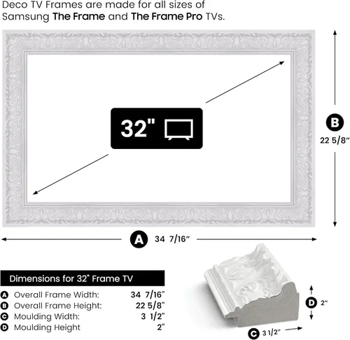 Miniatura 6 de Tuscan - Marco de TV blanco brillante de 32 pulgadas, compatible solo con televisores Samsung The Frame