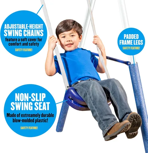 Miniatura 3 de XDP Recreation Surf N Swing - Juego de columpio y juego de 5 estaciones de acero pintado para niños con tobogán ondulado, protectores de piernas
