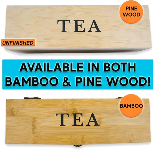 Miniatura 7 de Caja Organizadora de Té de Bambú Libre de Químicos Ecológica Grande, Alta, Compartimentos Ajustables Cofre de Almacenamiento de Madera Natural