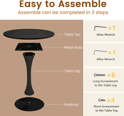 Miniatura 6 de Mesa de Comedor Tulip Redonda para 2, Mesa Moderna de Mediados de Siglo con Pedestal de Metal Resistente para Cocina, Bistró, Café, Ocio