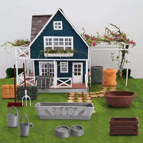 Miniatura 4 de 13 piezas de juguetes de granja, accesorios de comida de granero, juego de herramientas de granja de juguete para animales, figura de caballo, set