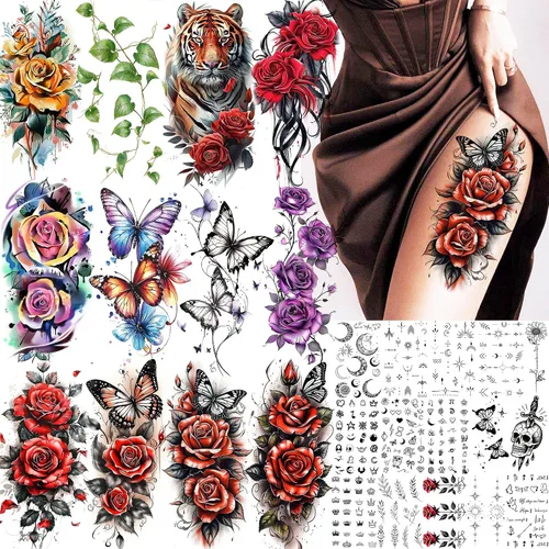 Miniatura 21 de VANTATY - Tatuajes temporales, diseño de flor 011
