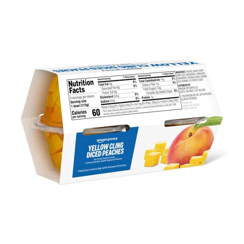 Miniatura 4 de Amazon Fresh, Melocotones amarillos en cubitos en jugo de frutas, cuencos de 4 onzas (paquete de 4)