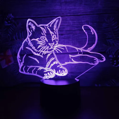 Miniatura 6 de Luz nocturna de ilusión 3D de gato, lámpara de noche LED regulable de 16 colores con control táctil y remoto, USB y alimentada por batería