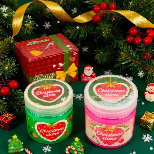 Miniatura 9 de Slime de Cristal de Navidad Rosa y Verde de 2 Paquetes para Niños, Slime para Medias de Navidad para Niños - Kit de Juguetes de Slime, Regalos