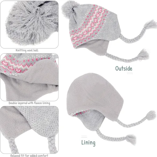 Miniatura 46 de Conjunto de guantes y gorro de invierno para niños, gorro de forro polar cálido, gorro de punto y guantes para niños y niñas