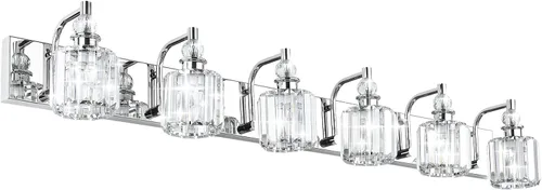 Miniatura 11 de Ralbay - Luces de tocador de cristal, 2 luces, modernas lámparas de cromo de cristal para iluminación de baño, para usar sobre el espejo