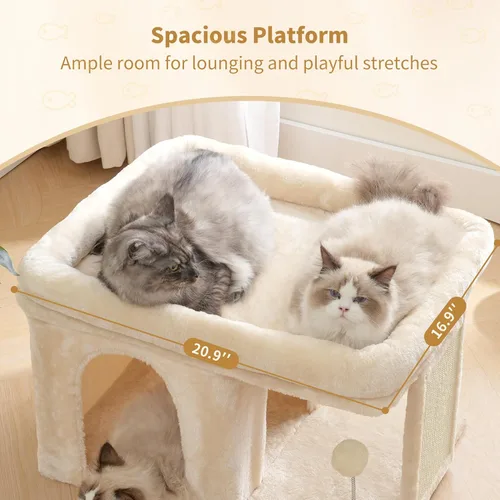 Miniatura 3 de Heybly Árbol para gatos, torre para gatos de 14 pulgadas con cama de percha grande y condominio para gatos de interior para adultos grandes, casa