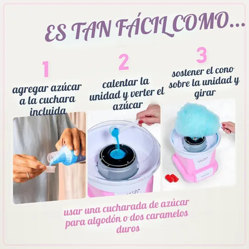 Miniatura 5 de Nostalgia - Máquina de algodón de azúcar retro para niños con 2 conos reutilizables, 1 cuchara para azúcar y 1 cabeza extractora – Rosa Rosa Retro