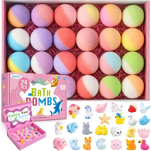 Miniatura 7 de Bombas de baño para niños con sorpresa en el interior, paquete de 24 bombas de baño para niños con juguetes en el interior, juego de regalo de baño