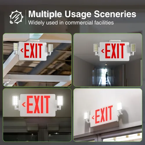 Miniatura 7 de FREELICHT Paquete de 6 letreros de salida rojos con luces de emergencia, dos luces LED de salida de emergencia ajustables con batería de respaldo