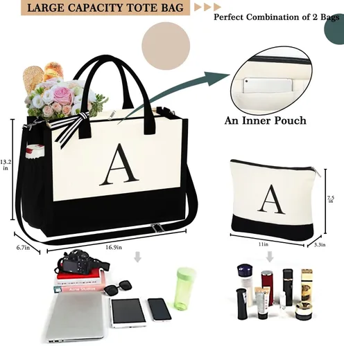 Miniatura 8 de YOOLIFE Regalos de Navidad para Mujeres - Bolsa Tote con Inicial y Bolsa de Maquillaje, Rellenos de Calcetín Navideño para Mujeres Mamá Esposa