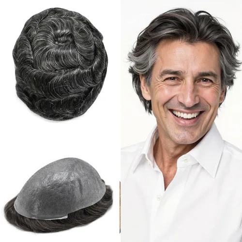 Miniatura 29 de Super Thin Skin Mens Toupee 0.001 in - Sistema de cabello de piel ultrafina para hombres, cabello humano negro, marrón, rubio, gris, peluca