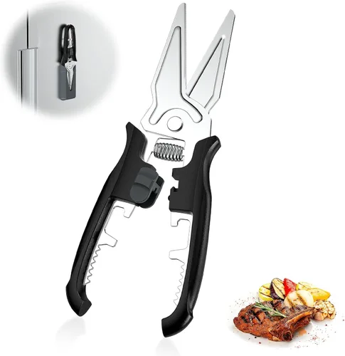 Tijeras de cocina multifuncionales, tijeras de cocina con soporte magnético y bloqueo de seguridad, tijeras de aves de corral resistentes, acero