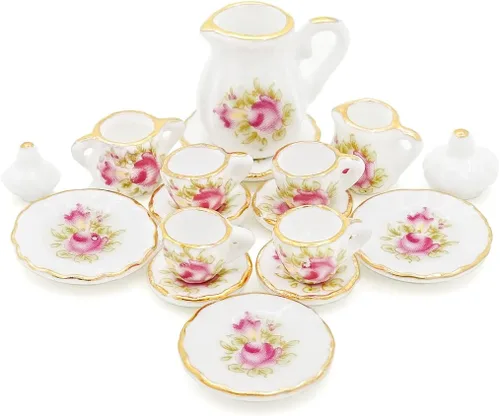 Miniatura 10 de Odoria 1:12 Miniatura 15pcs porcelana azul Chintz taza de té Set (azul)
