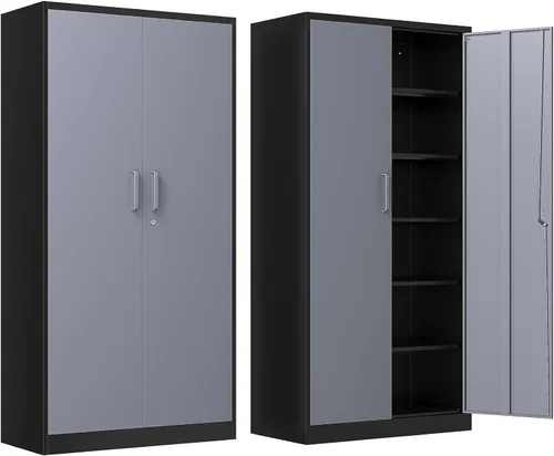 Miniatura 55 de Armario de garaje de metal de 36 pulgadas de alto, gabinetes de almacenamiento de 2 puertas, caninete de herramientas de acero utilitario, caninetes