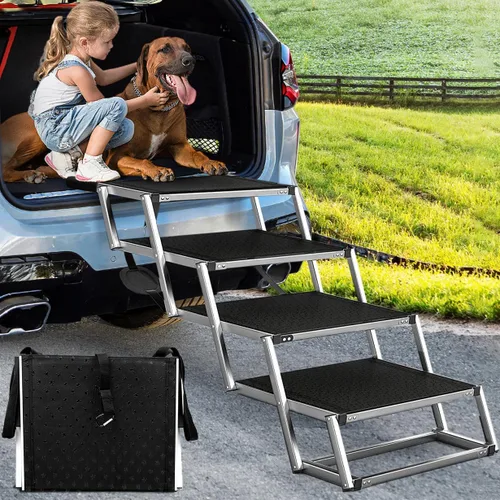 Rampa para perros para automóvil, escalera extra ancha para perros grandes para automóvil, escalones para mascotas de aluminio ligero plegables para